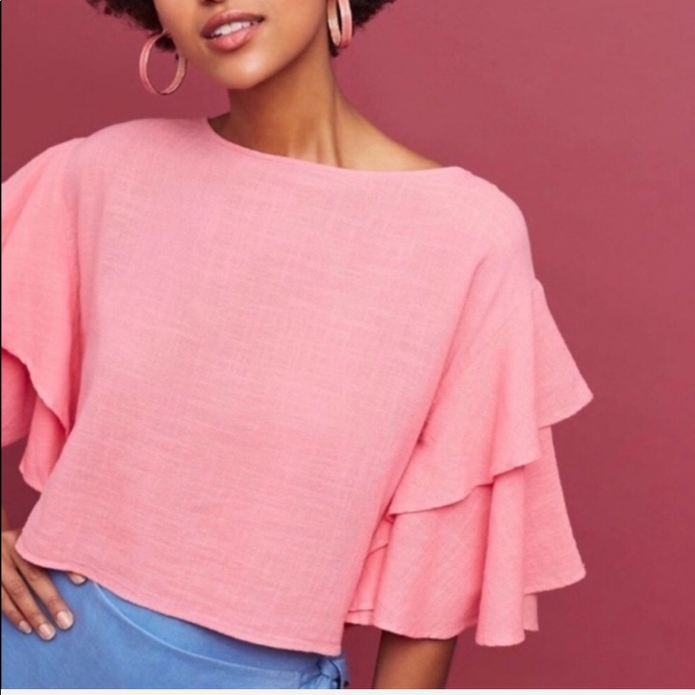 - Anthropologie Lilka Lora Pink Ruffle Crop small new spring summer
